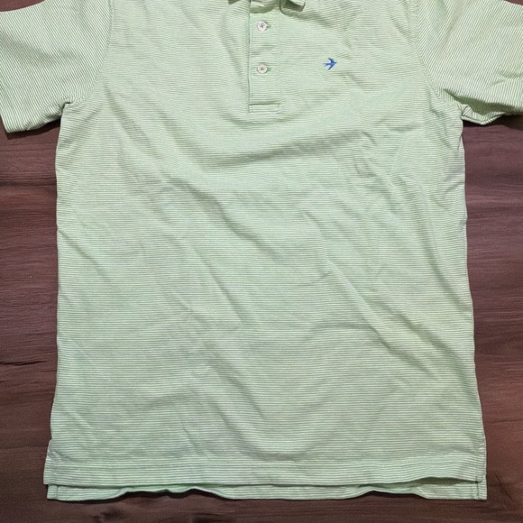 Relwen Men's Small Ringspun Jersey Polo Lime Green & White Striped Single Pocket - Picture 6 of 10